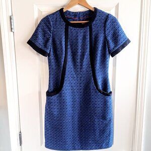 Boden Metallic Blue Tweed Wool Dress